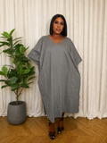 Grey Plain V-neck Bubu Dress