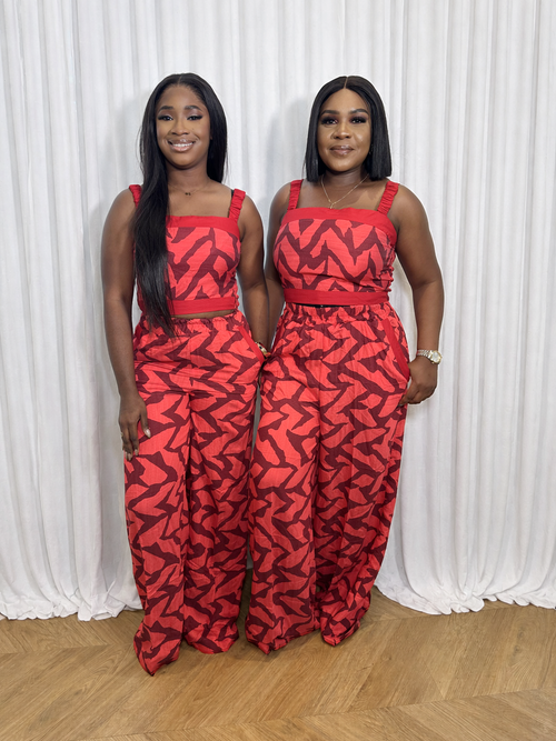 2 Piece elastic strap top and pants red