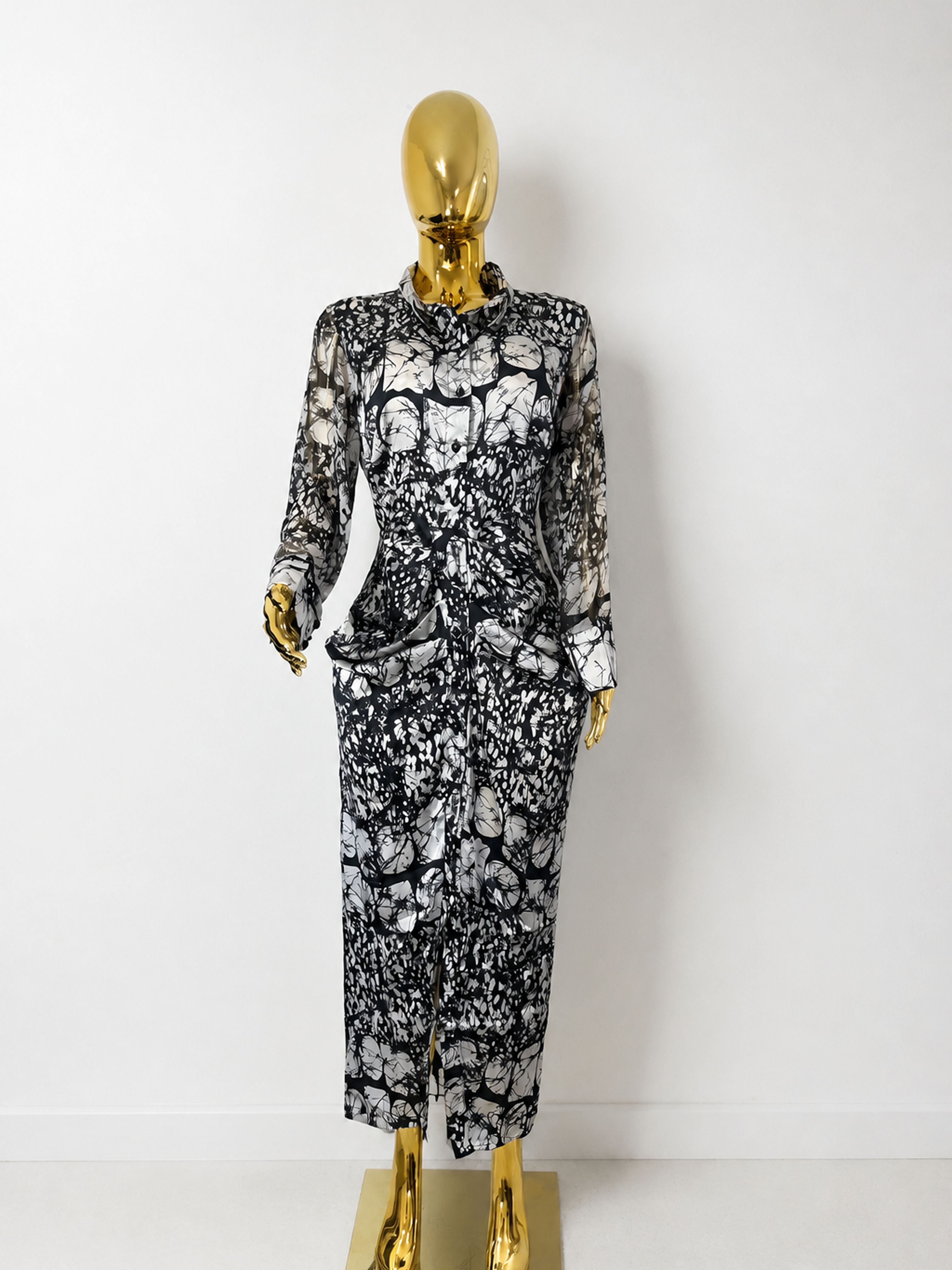 Black and white silk dress